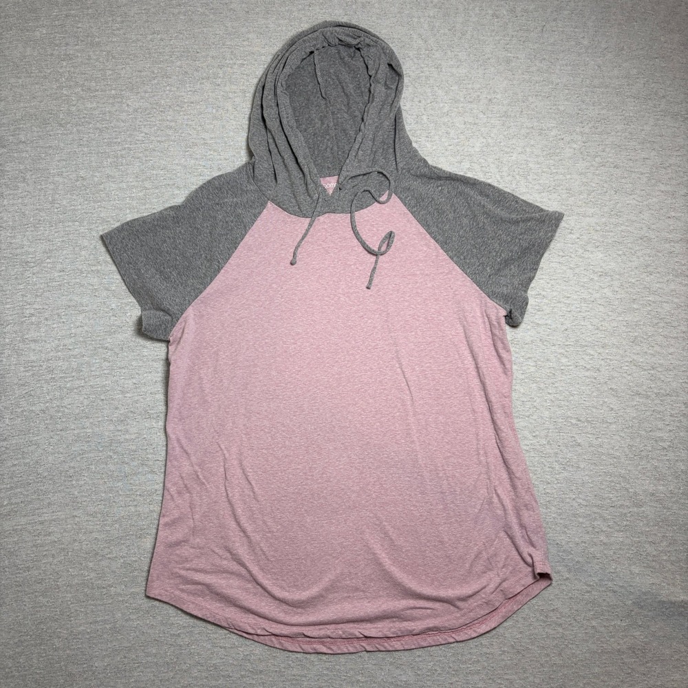 No Comment Womens Hoodie 1X Pink Gray Raglan Short Sleeve Soft Stretch Casual